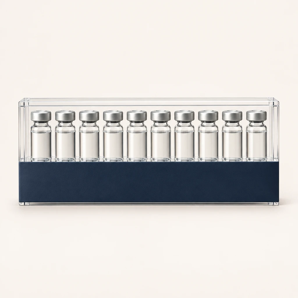 Illustrative clear box of 10 vials packaging for Semax +Selank Blend — Box of 10